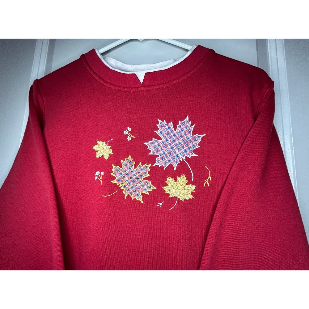 Vintage 90's Fall‎ Autumn Leaves Patchwork Embroidered Crewneck Sweatshirt